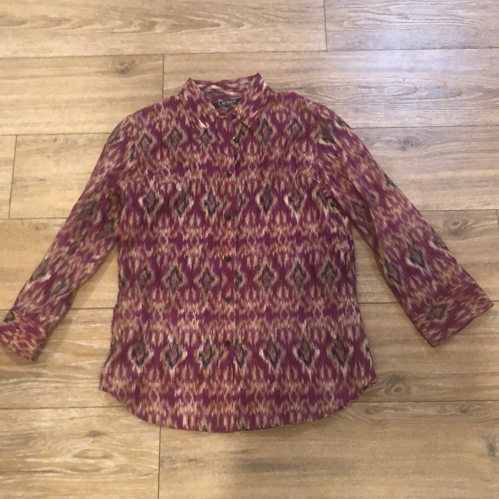 Women’s Ralph Lauren Patterned Purple Buttoned Up Long Sleeve Top Size Smal